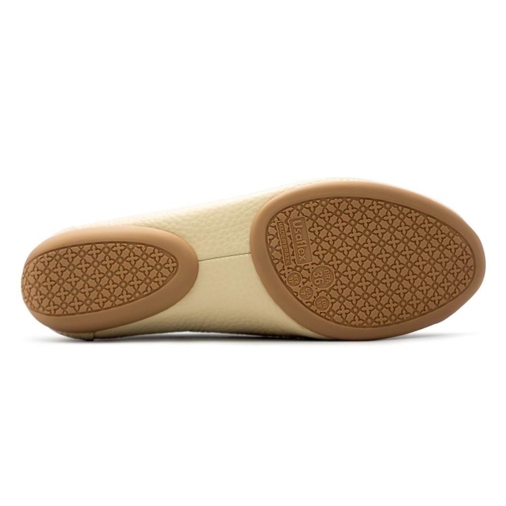 Mocassim Usaflex Feminino Couro Enfeite Corrente Casual AL3303 Bege 5