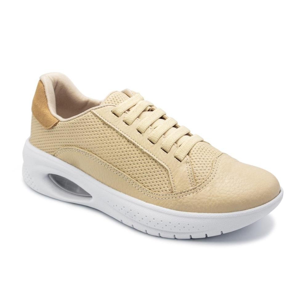 Tênis Usaflex Feminino Em Couro e Elástico Conforto Casual AL3603 Bege 2