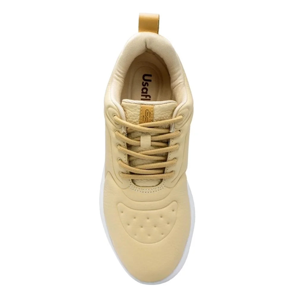 Tênis Usaflex Feminino Em Couro Conforto Casual AL3601 Bege 3