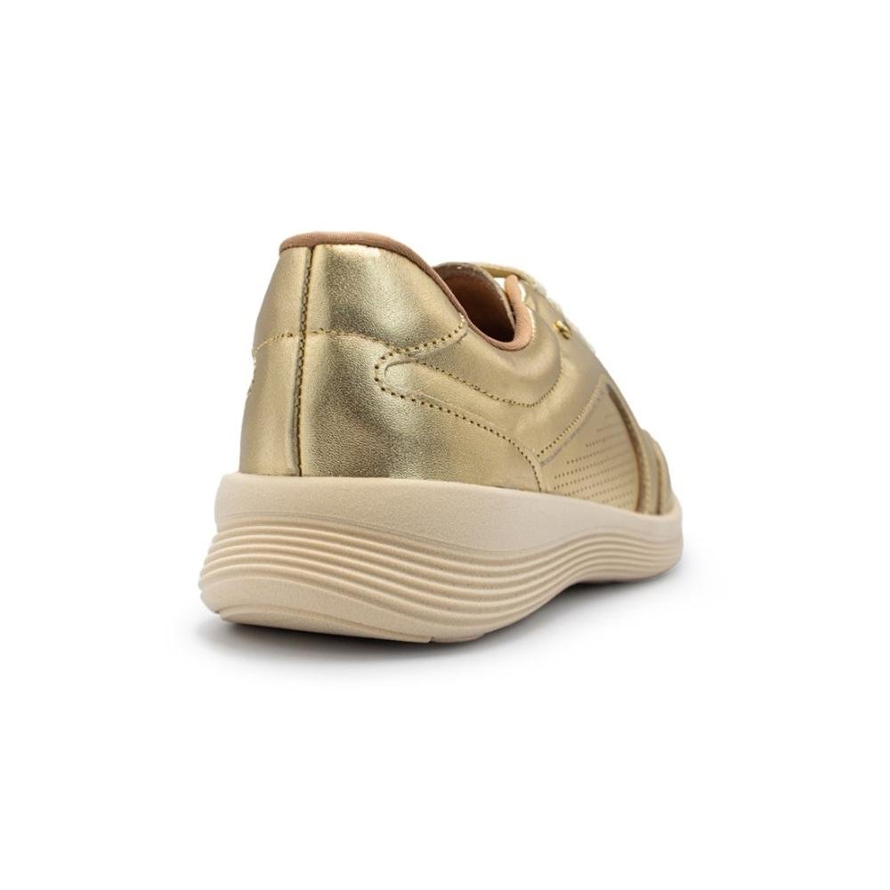 Tênis Usaflex Feminino Básico Couro e Elástico Conforto Casual UC0601 Dourado 4