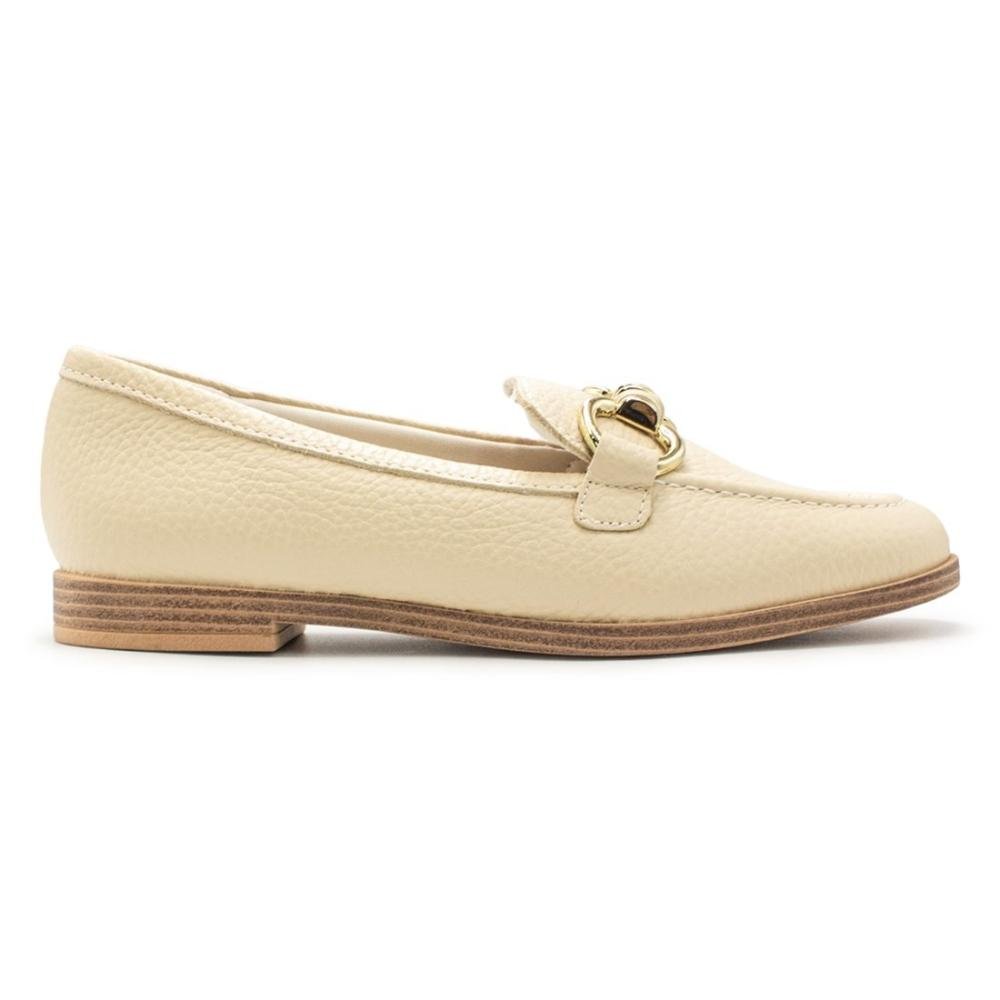 Mocassim Usaflex Feminino Básico Em Couro Salto Bloco AK3502 Bege 1
