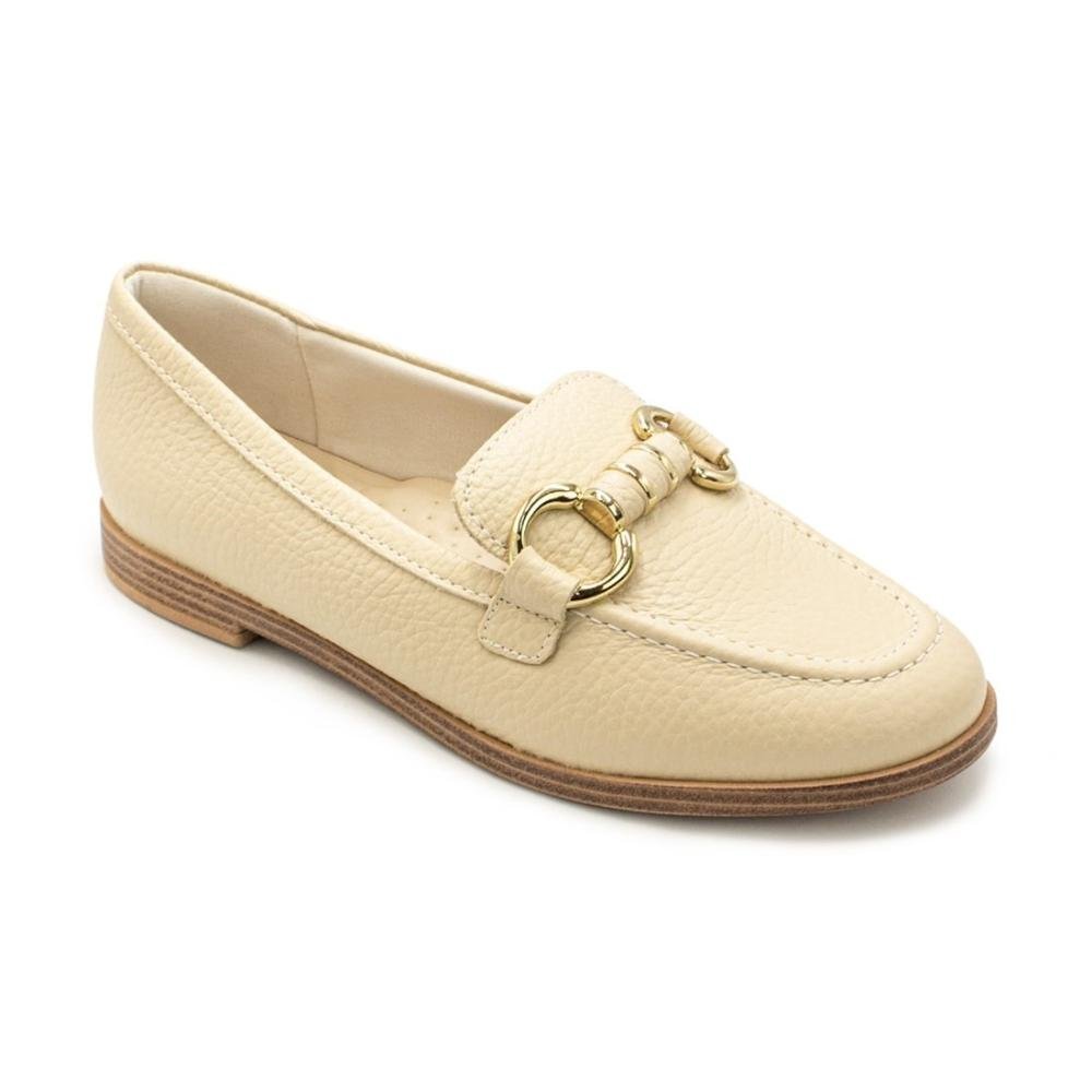Mocassim Usaflex Feminino Básico Em Couro Salto Bloco AK3502 Bege 2