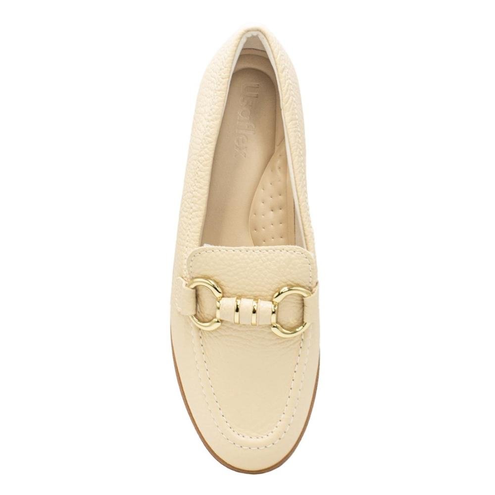 Mocassim Usaflex Feminino Básico Em Couro Salto Bloco AK3502 Bege 3