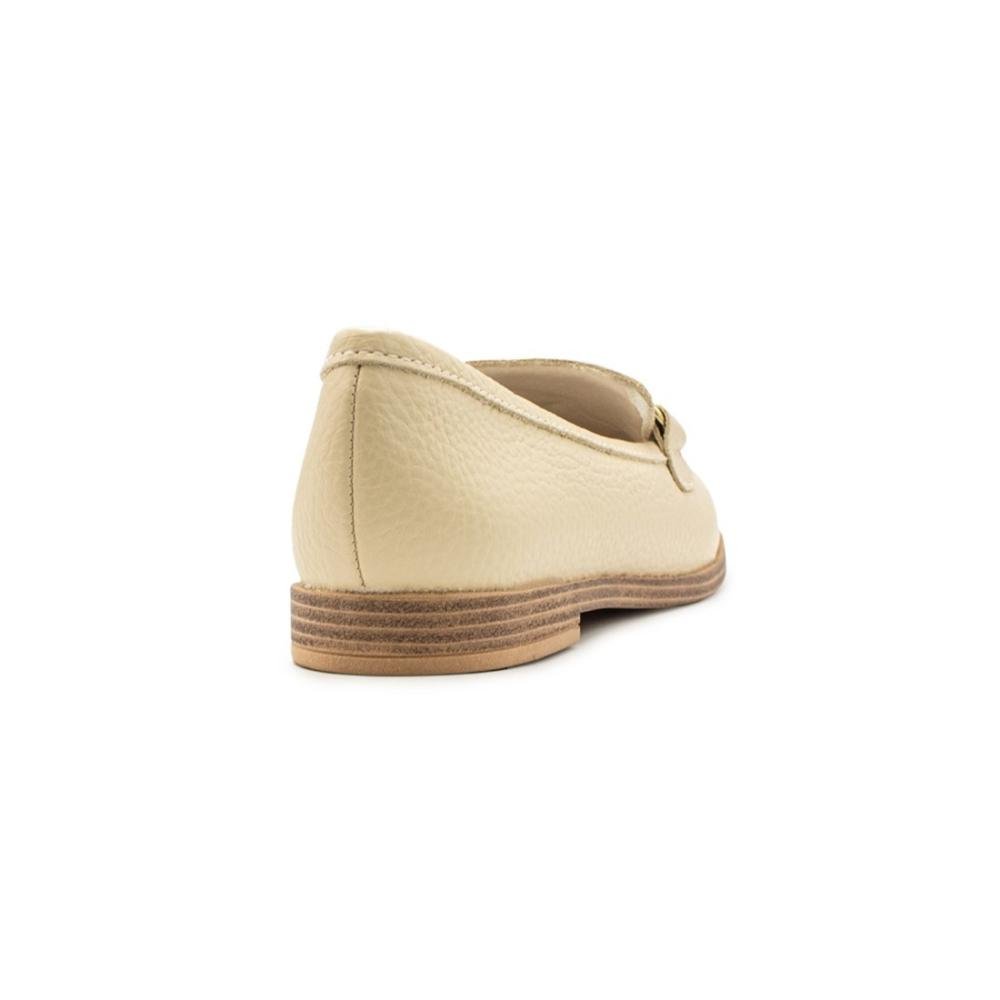 Mocassim Usaflex Feminino Básico Em Couro Salto Bloco AK3502 Bege 4