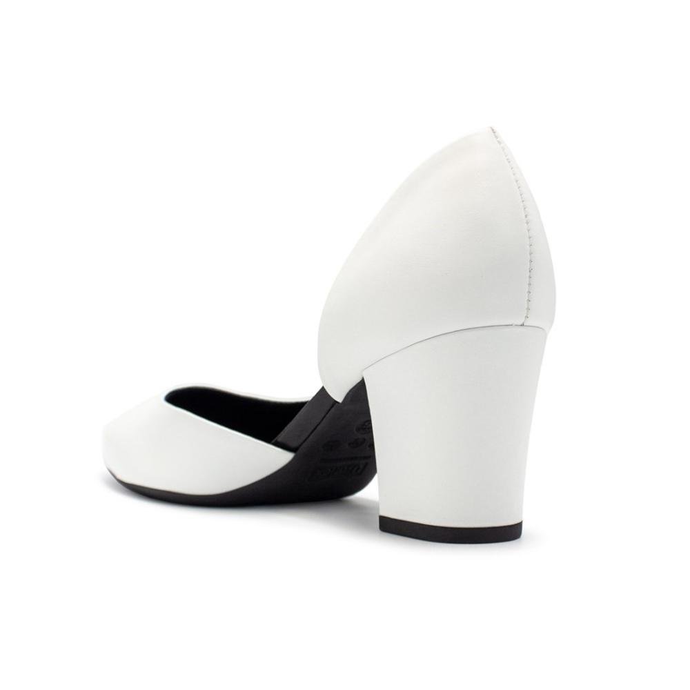 Scarpin Usaflex Feminino Em Couro Salto Bloco Bico Fino Detalhe Costura AL4105 Branco 4