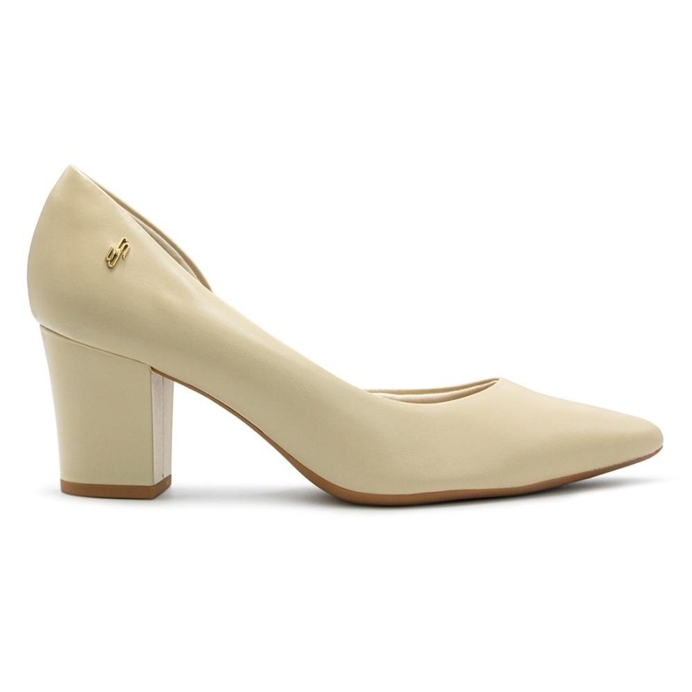Scarpin Usaflex Feminino Em Couro Salto Bloco Bico Fino Detalhe Costura AL4105