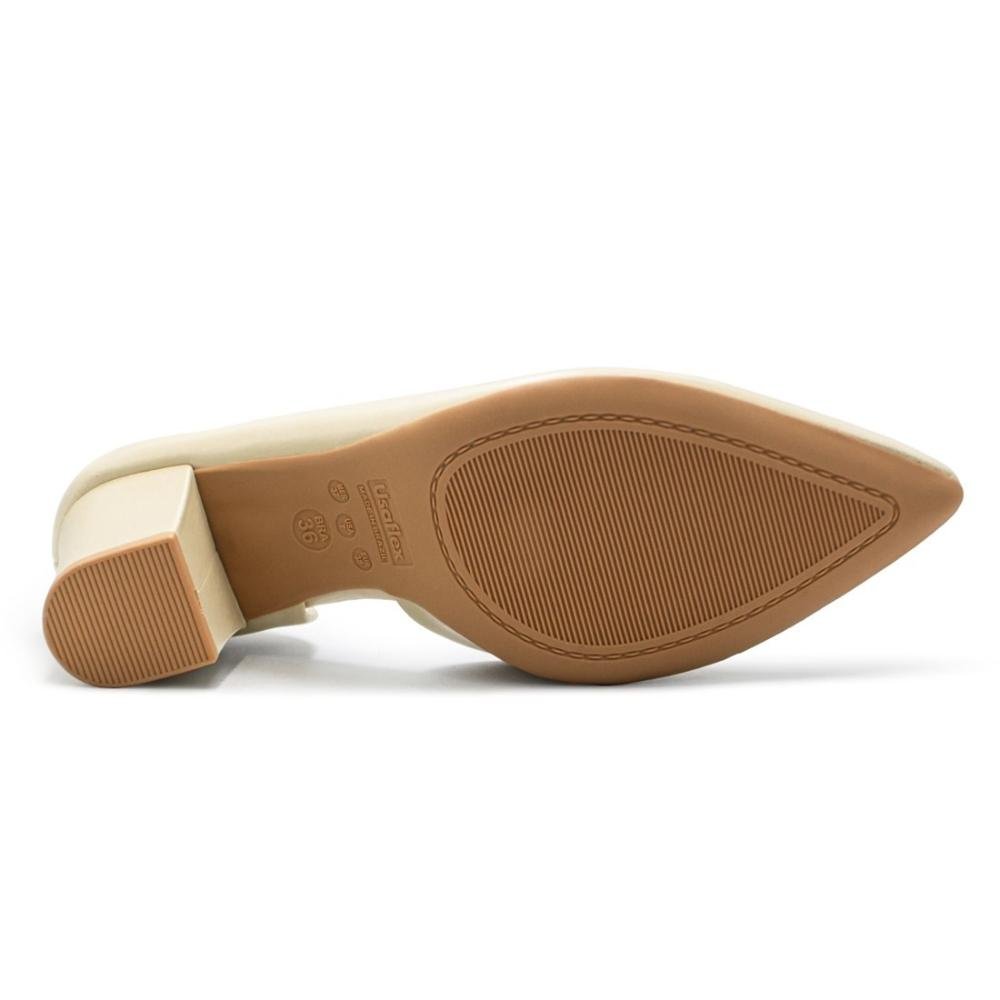 Scarpin Usaflex Feminino Em Couro Salto Bloco Bico Fino Detalhe Costura AL4105 Bege 5
