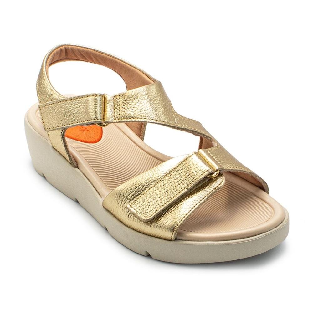 Sandália Usaflex Feminina Em Couro Plataforma Fecho-Flex AL4303 Dourado 2