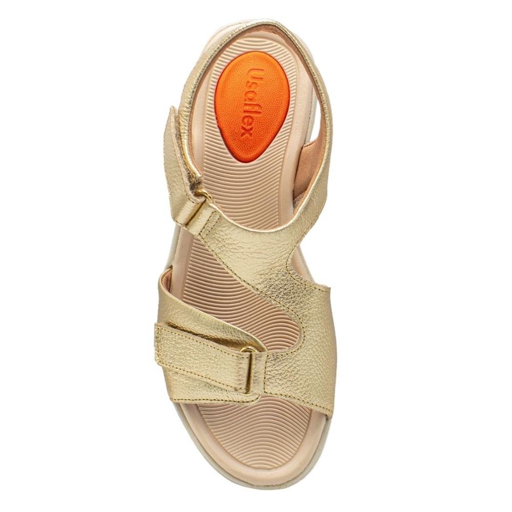 Sandália Usaflex Feminina Em Couro Plataforma Fecho-Flex AL4303 Dourado 3