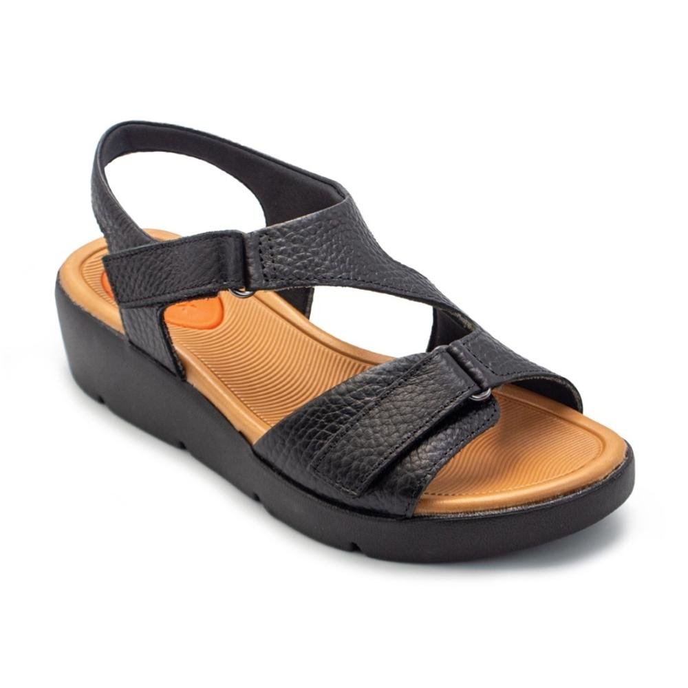 Sandália Usaflex Feminina Em Couro Plataforma Fecho-Flex AL4303 Preto 2