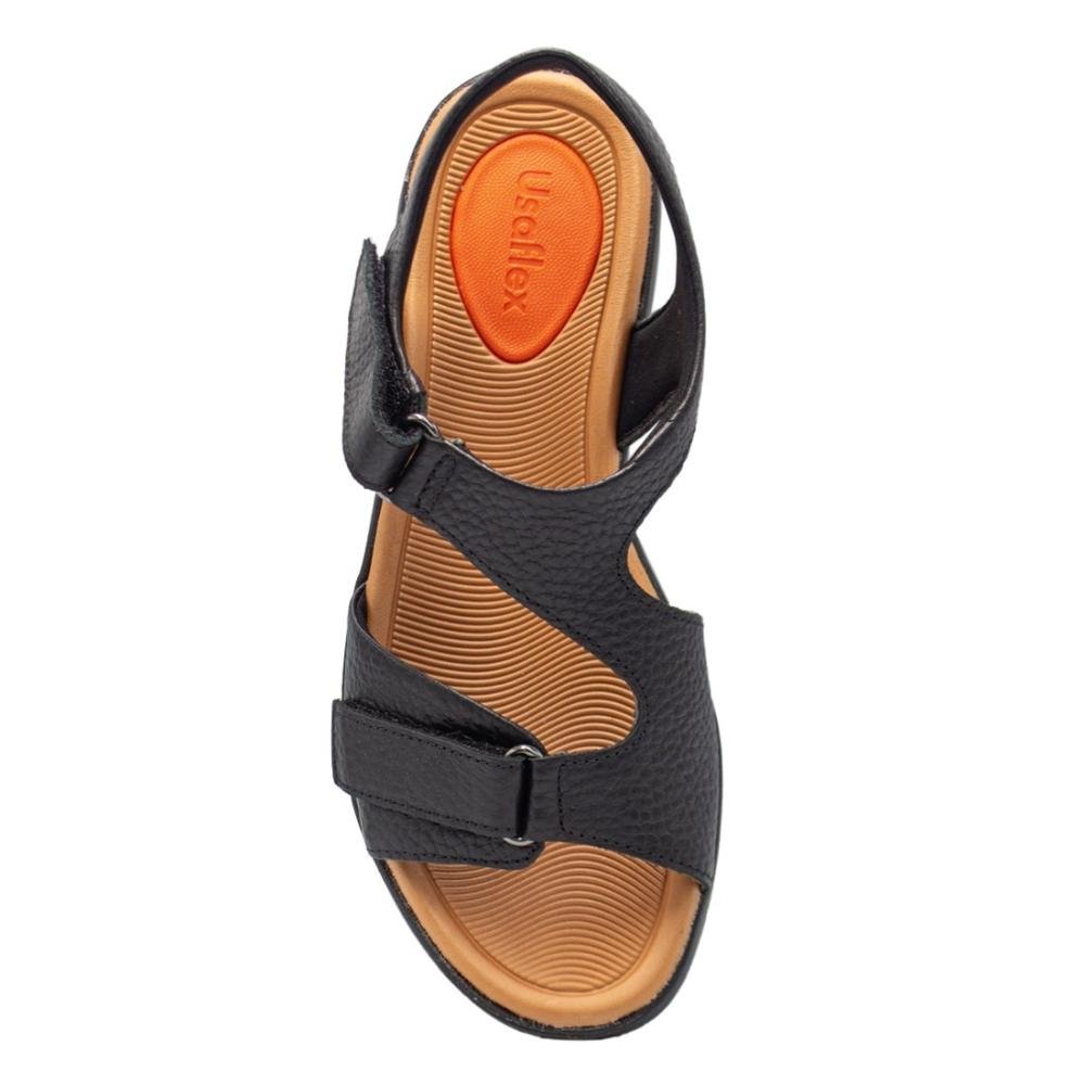 Sandália Usaflex Feminina Em Couro Plataforma Fecho-Flex AL4303 Preto 3