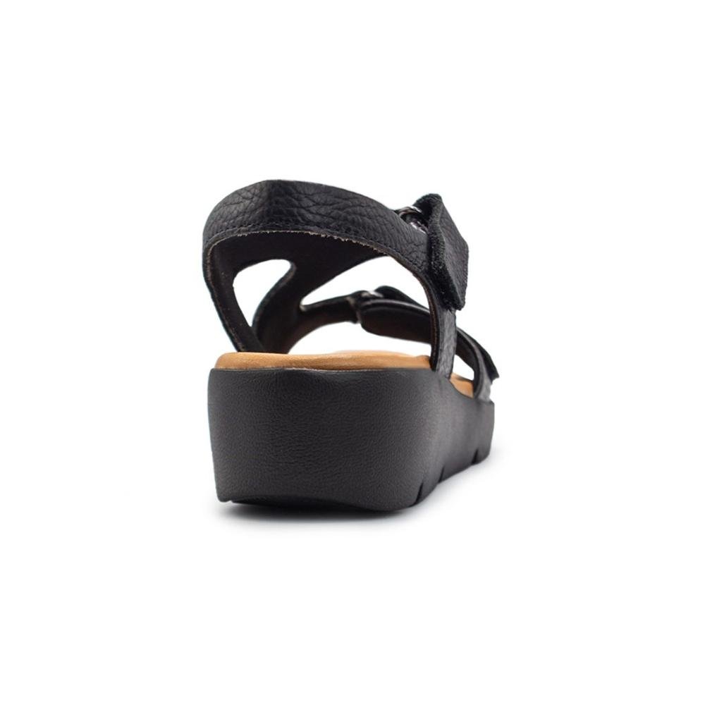 Sandália Usaflex Feminina Em Couro Plataforma Fecho-Flex AL4303 Preto 4