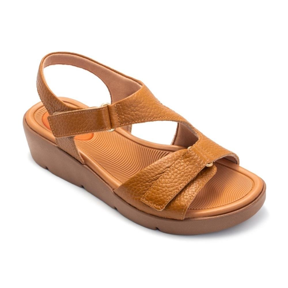 Sandália Usaflex Feminina Em Couro Plataforma Fecho-Flex AL4303 Marrom 2