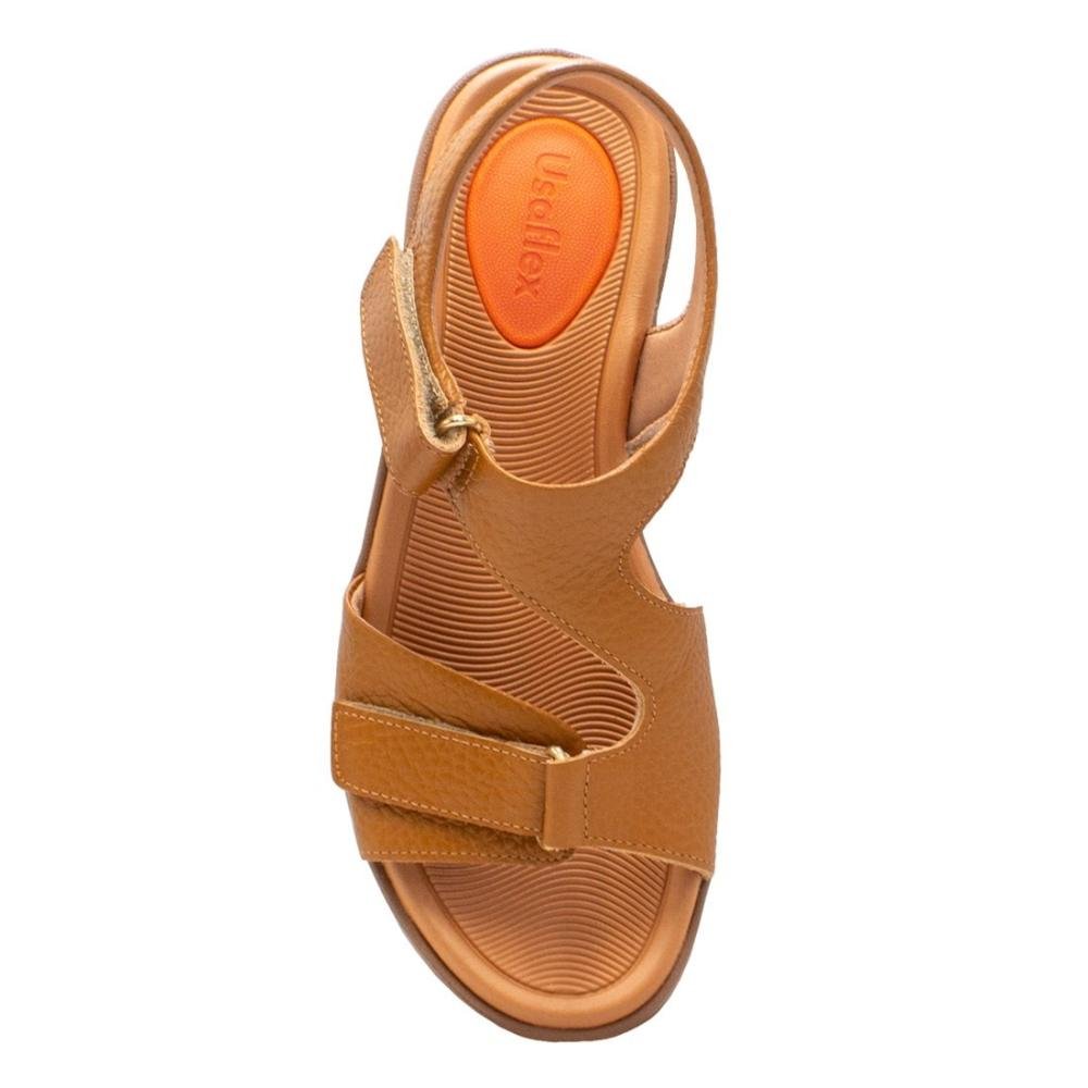 Sandália Usaflex Feminina Em Couro Plataforma Fecho-Flex AL4303 Marrom 3