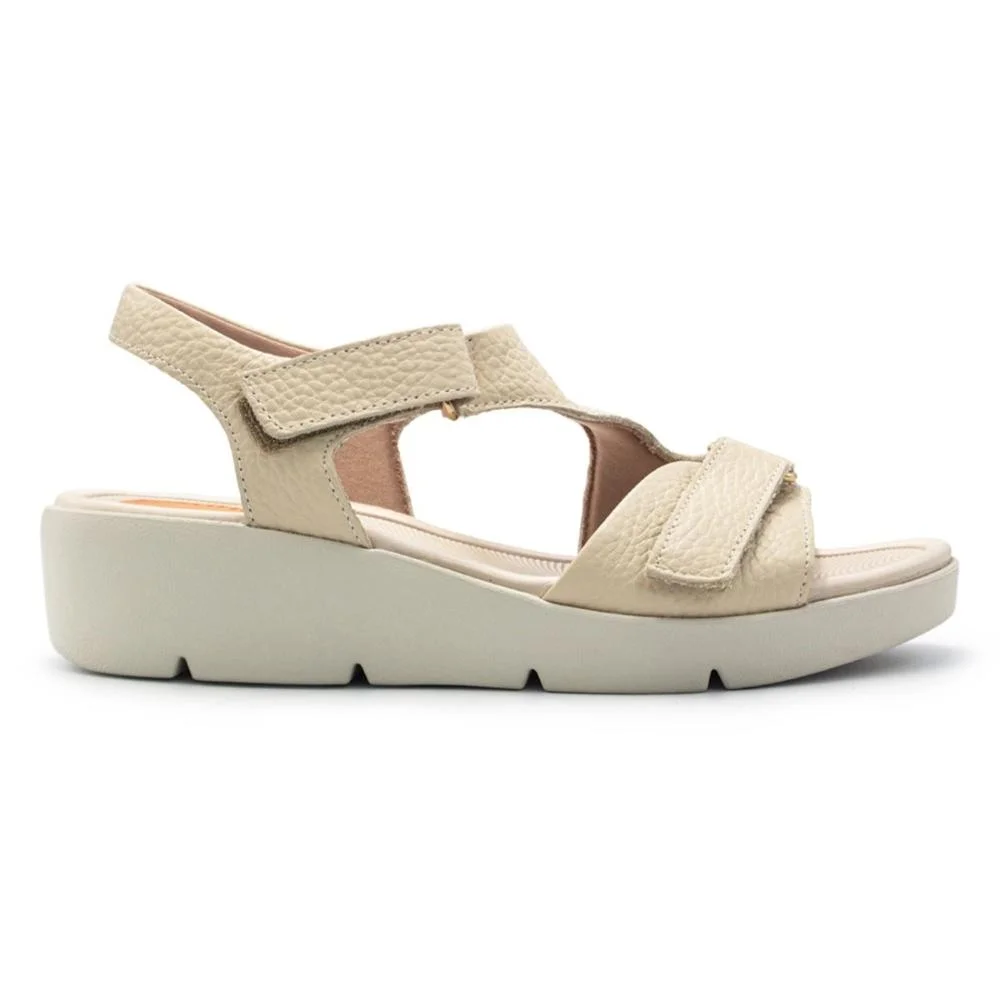 Sandália Usaflex Feminina Em Couro Plataforma Fecho-Flex AL4303 Bege 1