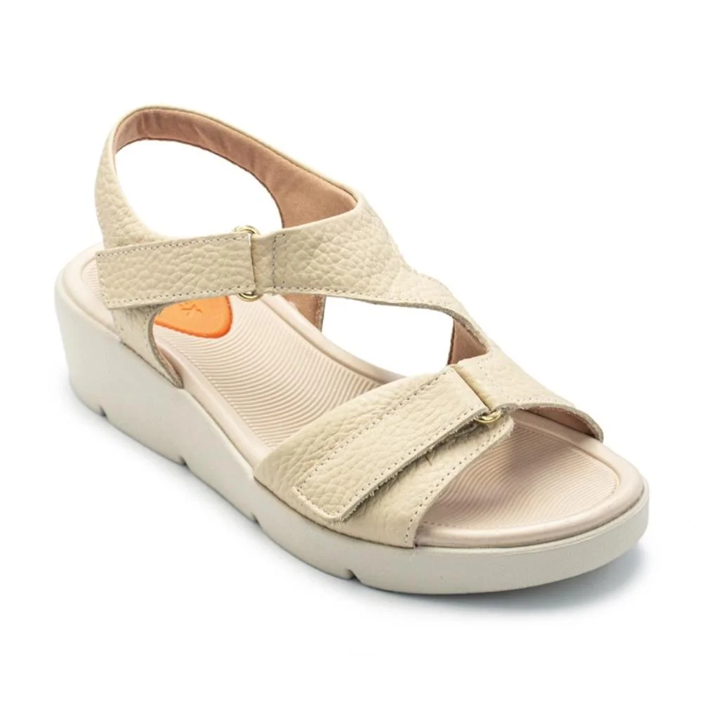 Sandália Usaflex Feminina Em Couro Plataforma Fecho-Flex AL4303 Bege 2