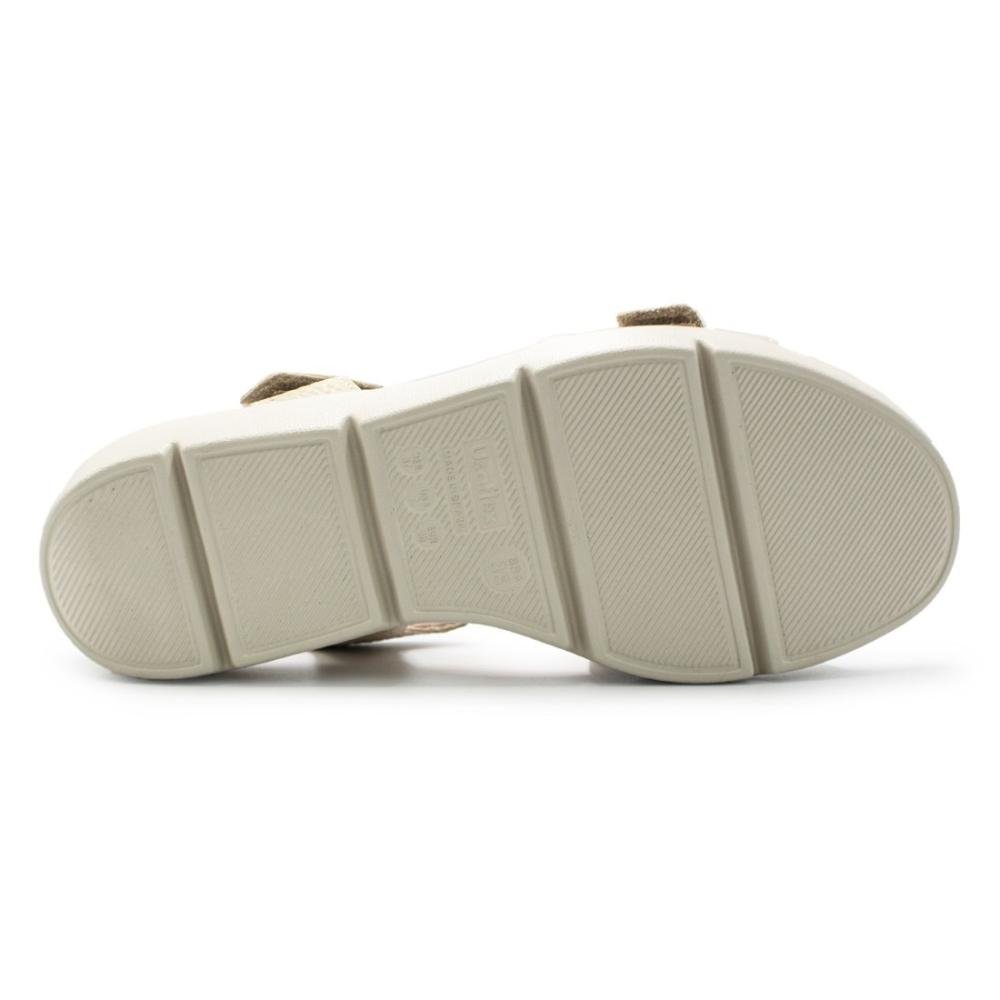 Sandália Usaflex Feminina Em Couro Plataforma Fecho-Flex AL4303 Bege 5