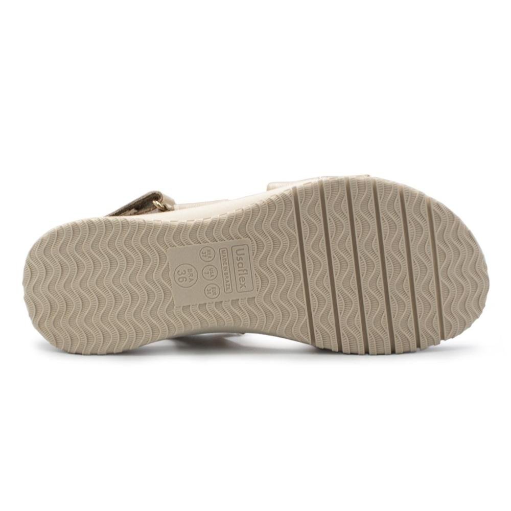 Sandália Usaflex Feminina Em Couro Textura Fecho-Flex AL3702 Bege 5