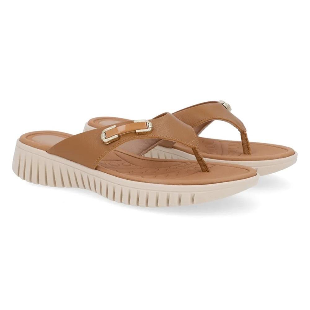 Chinelo Usaflex Feminino Em Couro Salto Plataforma Enfeite UC0403 Marrom 2