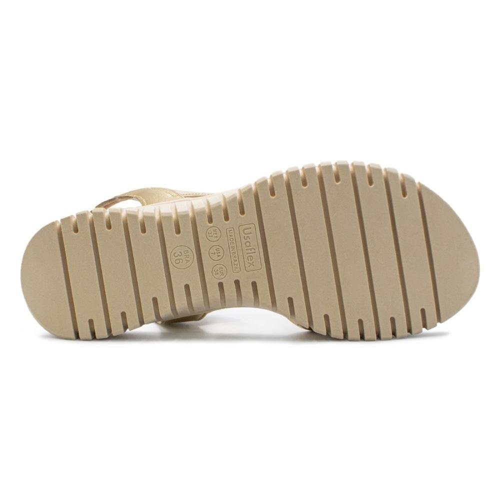 Sandália Usaflex Feminina Em Couro Salto Plataforma Tira Elástico UC0401 Dourado 5