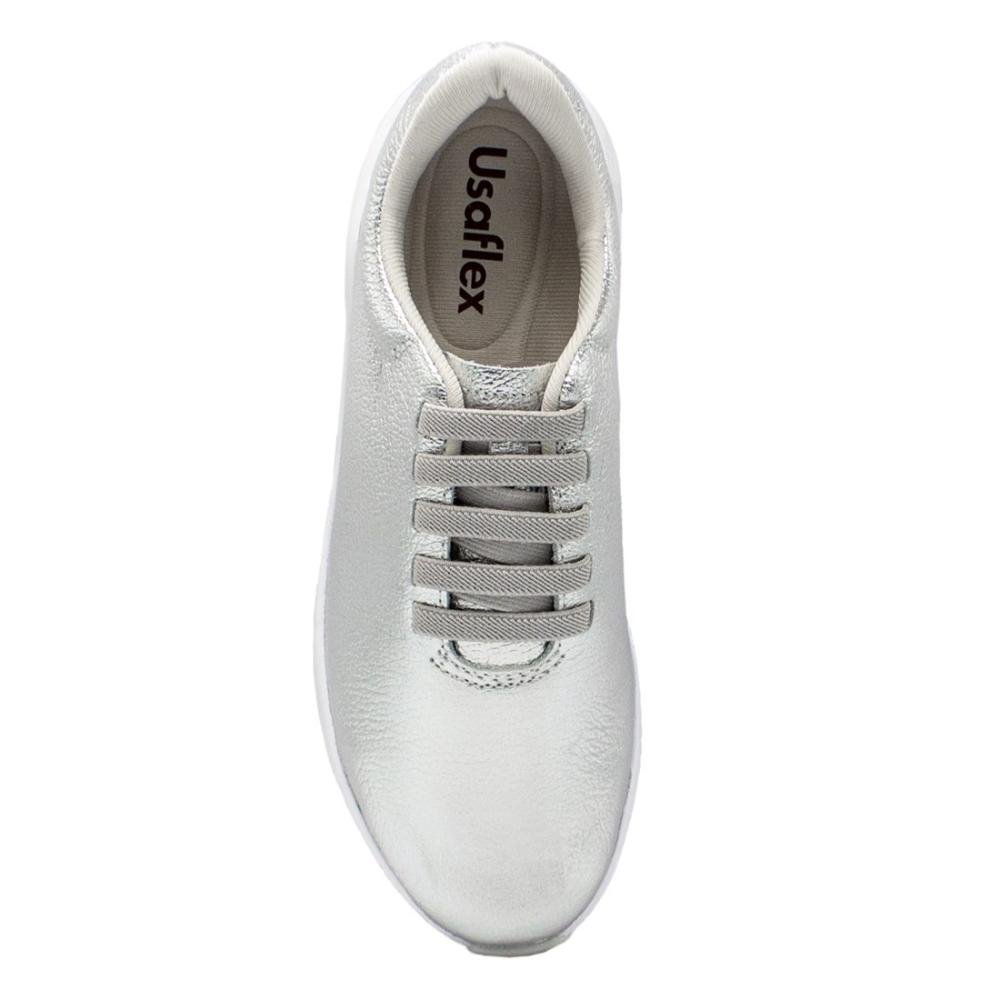 Tênis Usaflex Feminino Em Couro e Elástico Conforto Casual AF3224 Prata 3
