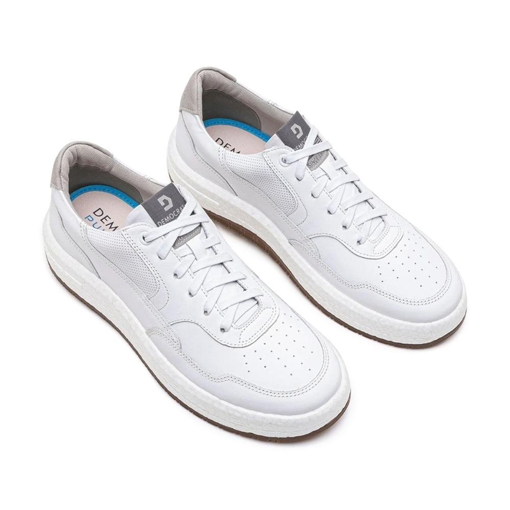 Tênis De Couro Democrata Masculino Denim Drake Pulse 600101 Branco/Cinza 2