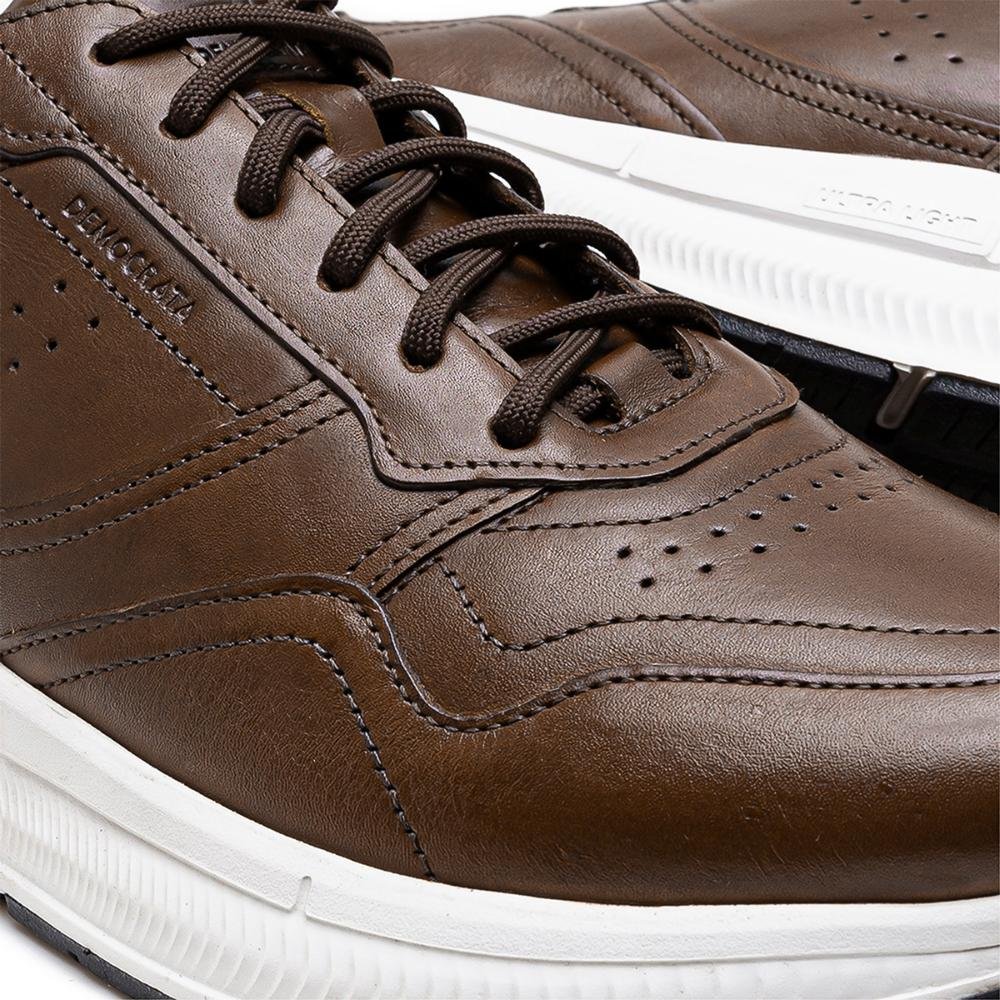 Tênis De Couro Democrata Masculino Denim Brad Ultra Light 527101 Marrom 3
