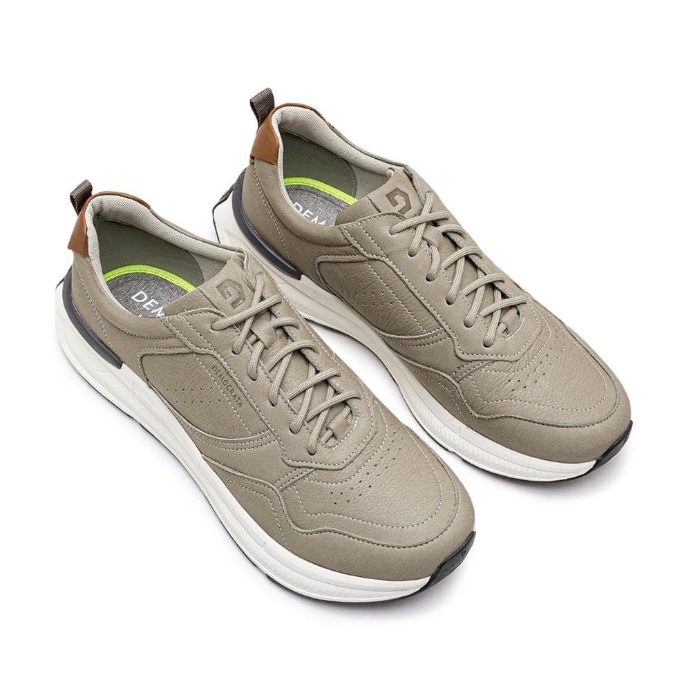 Tênis De Couro Democrata Masculino Denim Brad Ultra Light 527101 Bege 2
