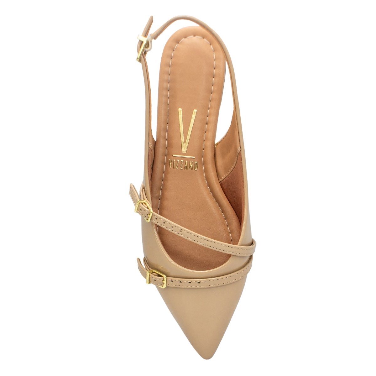 Sapatilha Vizzano Feminina Slingback Fivelas Salto Rasteiro 1206 Bege 3