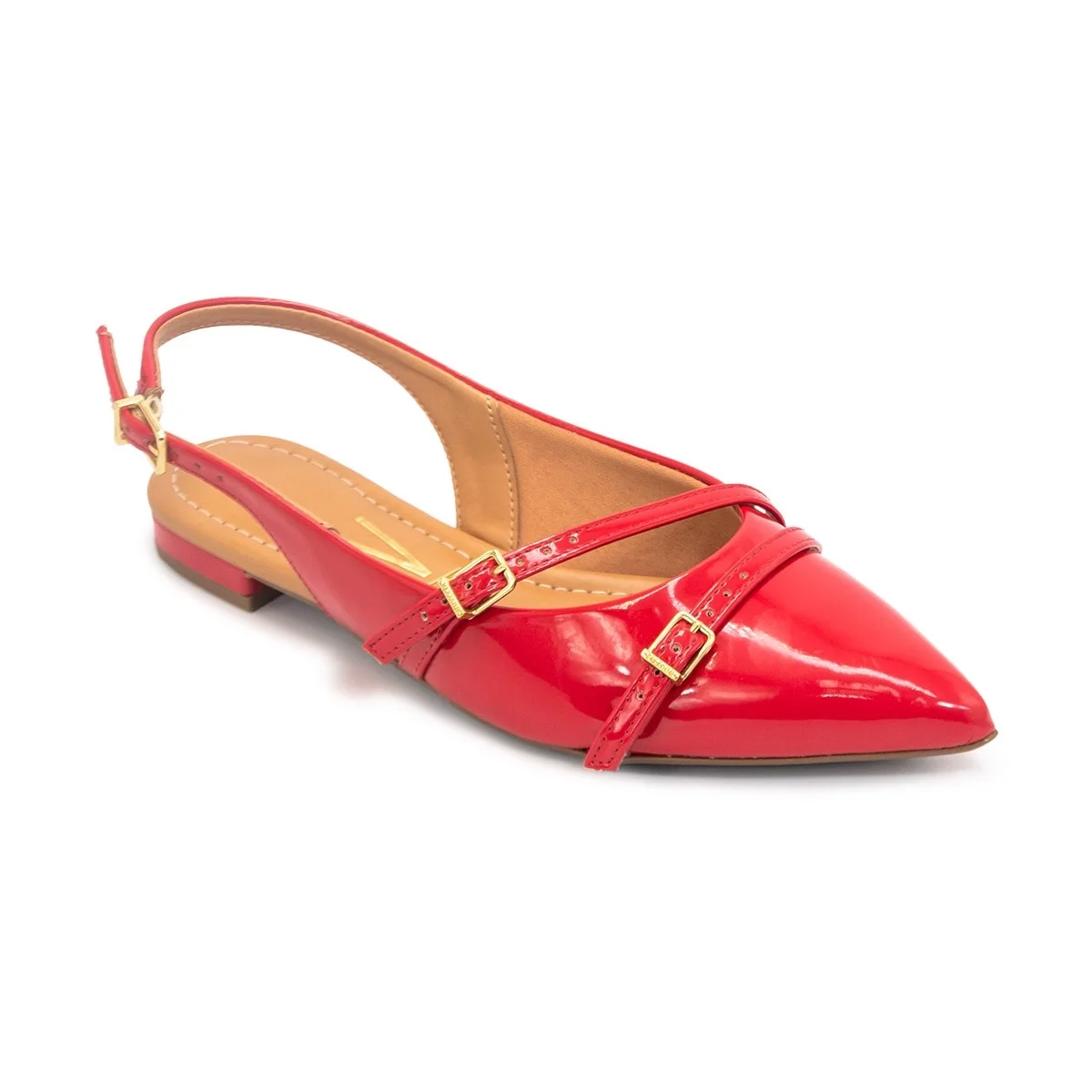 Sapatilha Vizzano Feminina Slingback Fivelas Salto Rasteiro 1206 Vermelho 2