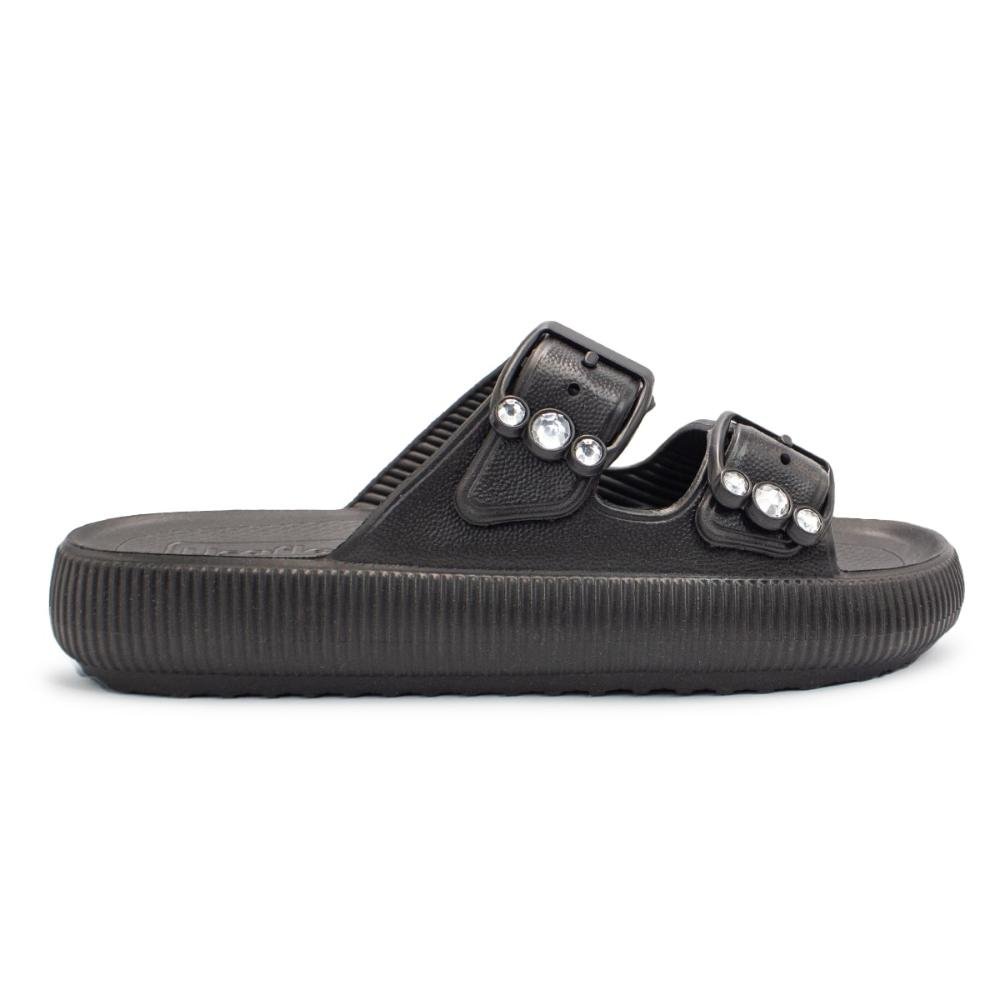 Chinelo Usaflex Feminino Slide Plataforma Poofy Eva Fivela Brilho AL4401 Preto 1