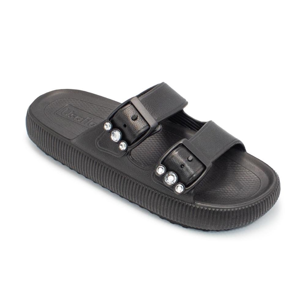 Chinelo Usaflex Feminino Slide Plataforma Poofy Eva Fivela Brilho AL4401 Preto 2