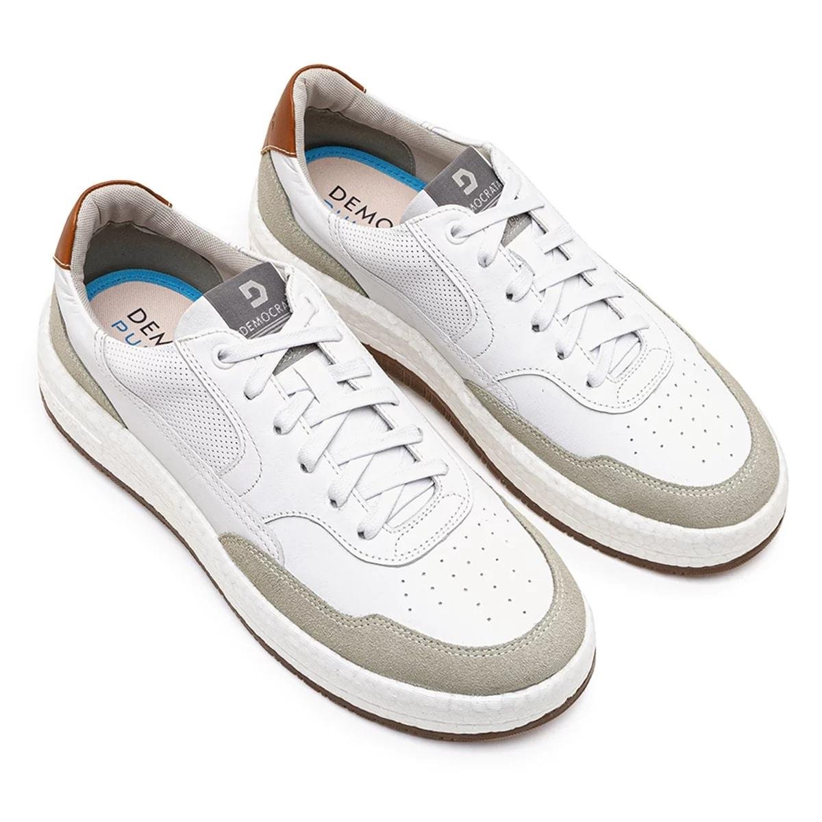 Tênis Democrata Couro Denim Drake Pulse + Cinto Dupla Face Branco 2