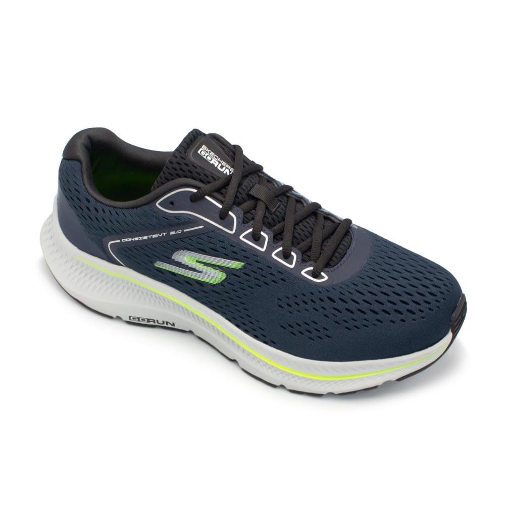 Tênis Skechers Masculino Go Run Consistent 2.0 - Mile Marker Corrida Marinho/Verde 2