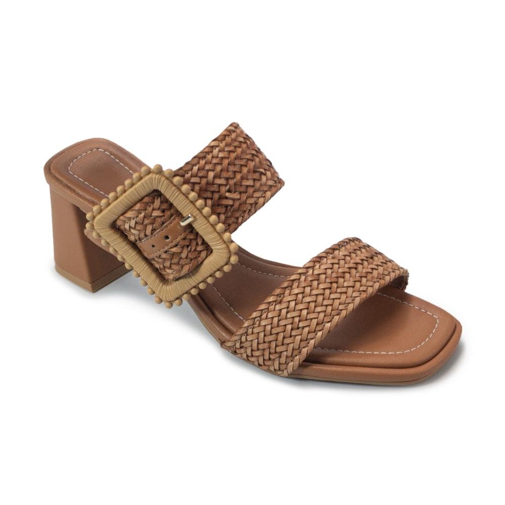 Tamanco Vizzano Feminino Tiras Duplas Salto Bloco 6530.103 Marrom Claro 2