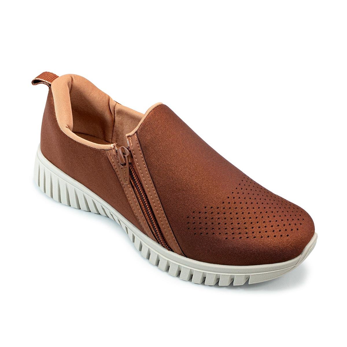 Tênis Usaflex Feminino Slip On Elastano Zíper Casual AE22039 Marrom 2