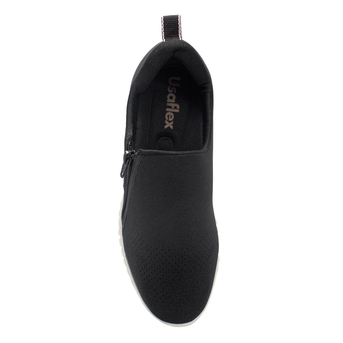 Tênis Usaflex Feminino Slip On Elastano Zíper Casual AE22039 Preto 3