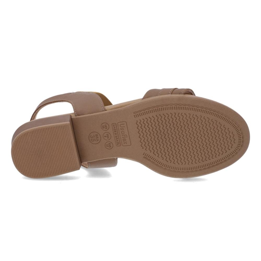 Sandália Usaflex Feminina Salto Bloco Baixo Couro Casual AI27013 Marrom Claro 5