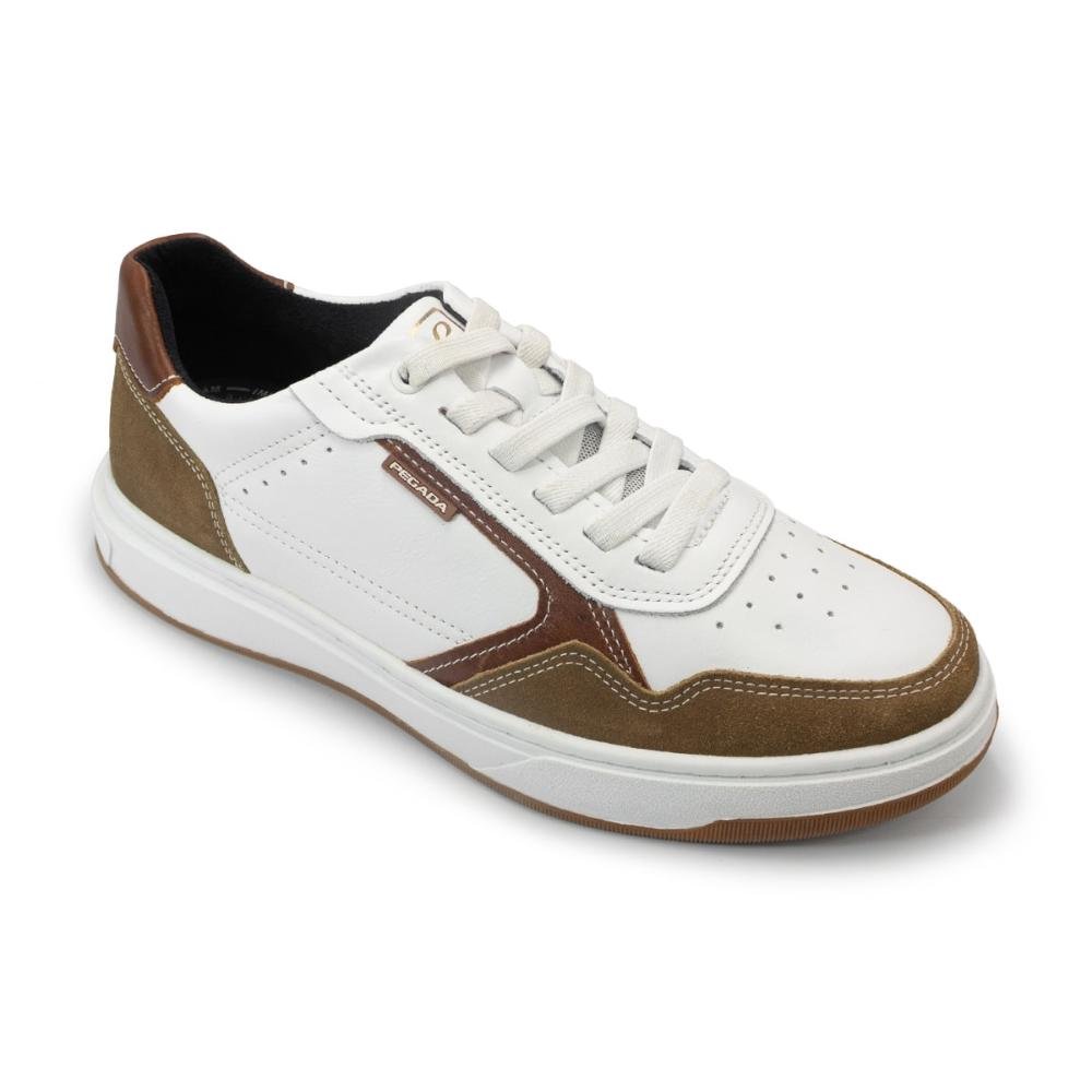 Tênis Pegada Masculino Couro e Elástico 111704 Branco/Marrom 2