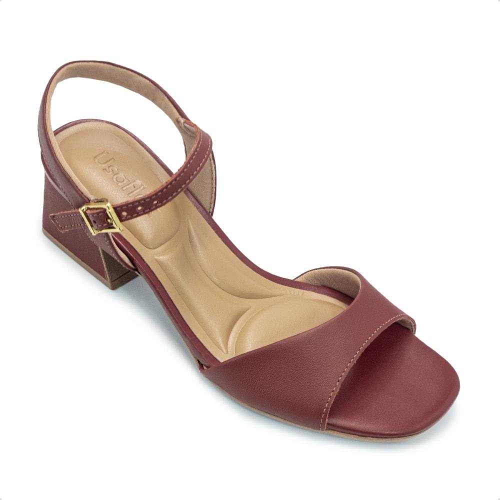 Sandália Usaflex Feminina Salto Geométrico Couro Casual AM22004 Laranja 2