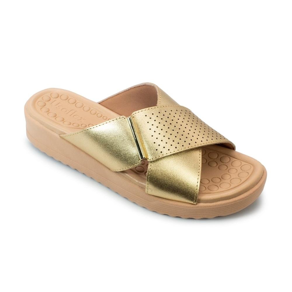 Tamanco Usaflex Feminino Salto Anabela Detalhe Casual MA10003 Dourado 2