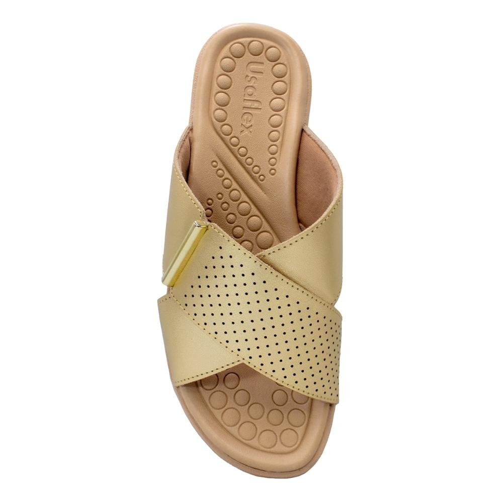 Tamanco Usaflex Feminino Salto Anabela Detalhe Casual MA10003 Dourado 3