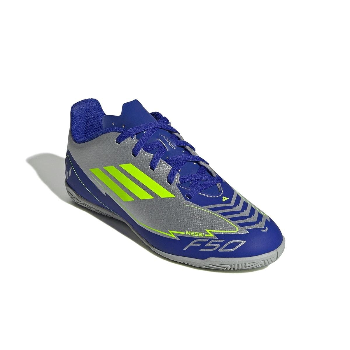 Chuteira Futsal Adidas F50 Club L.M. Infantil Prata/Azul 2