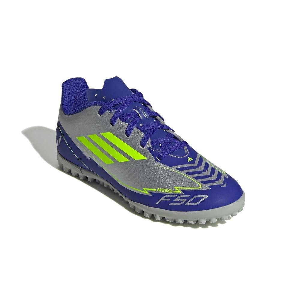 Chuteira Society Adidas F50 Club Messi Infantil Prata/Azul 2