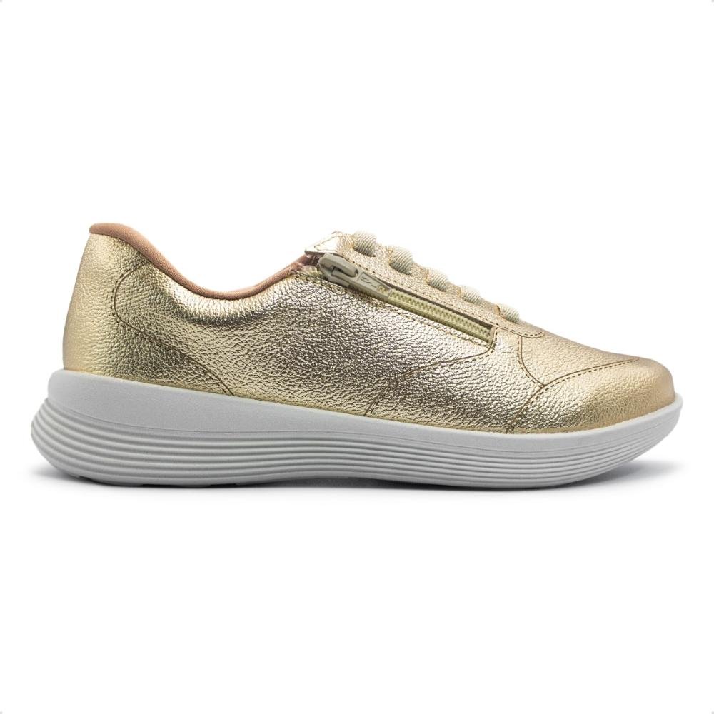 Tênis Usaflex Feminino Zíper Lateral Casual UC06007 Dourado 1