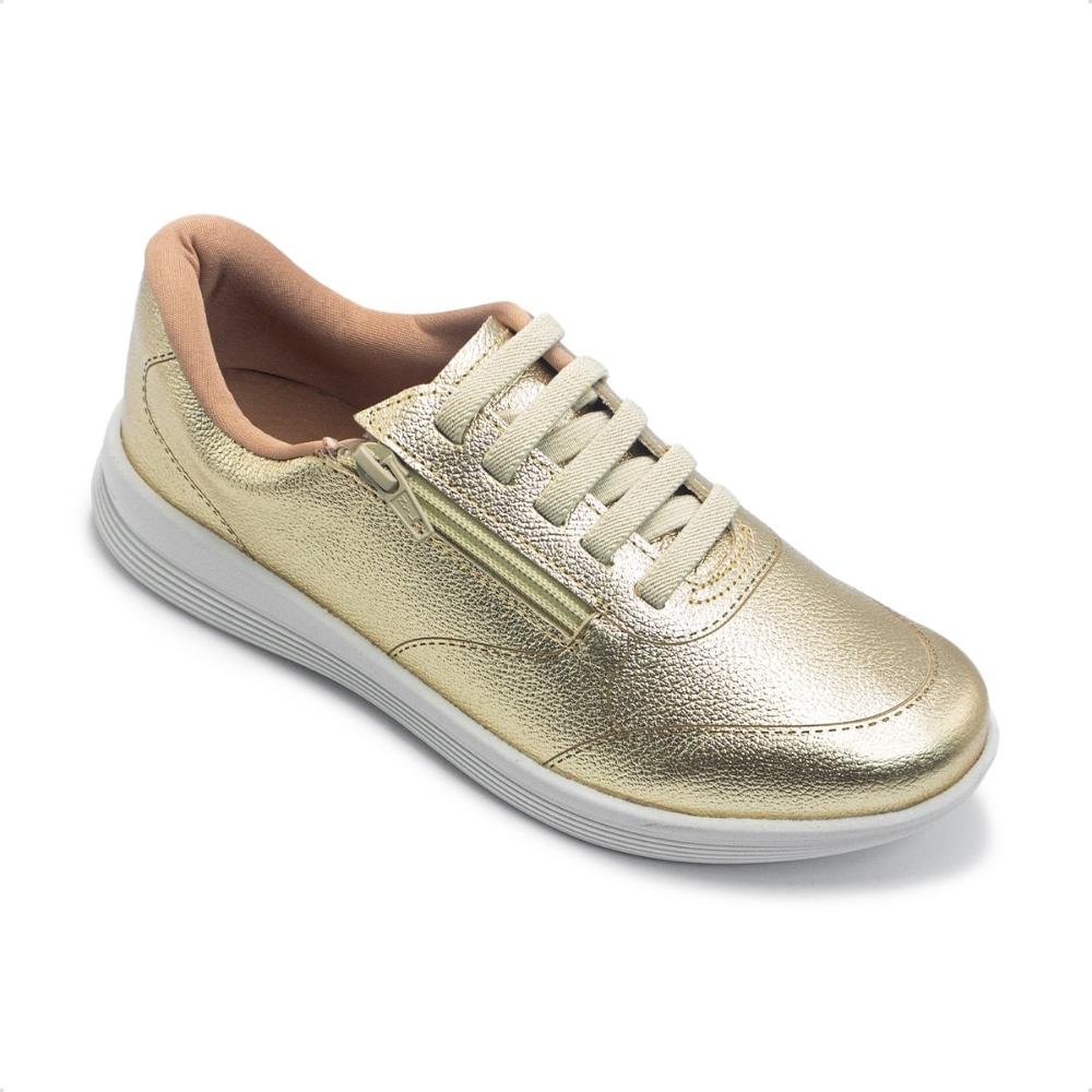 Tênis Usaflex Feminino Zíper Lateral Casual UC06007 Dourado 2