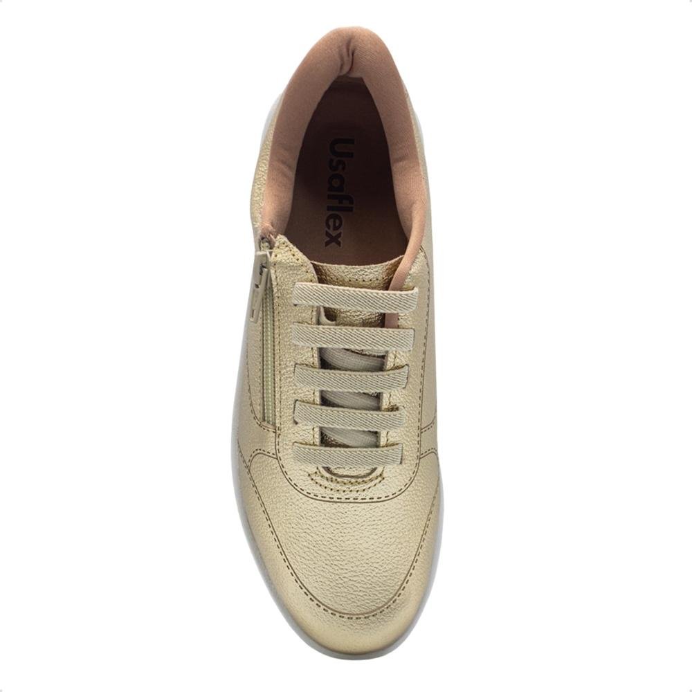 Tênis Usaflex Feminino Zíper Lateral Casual UC06007 Dourado 3