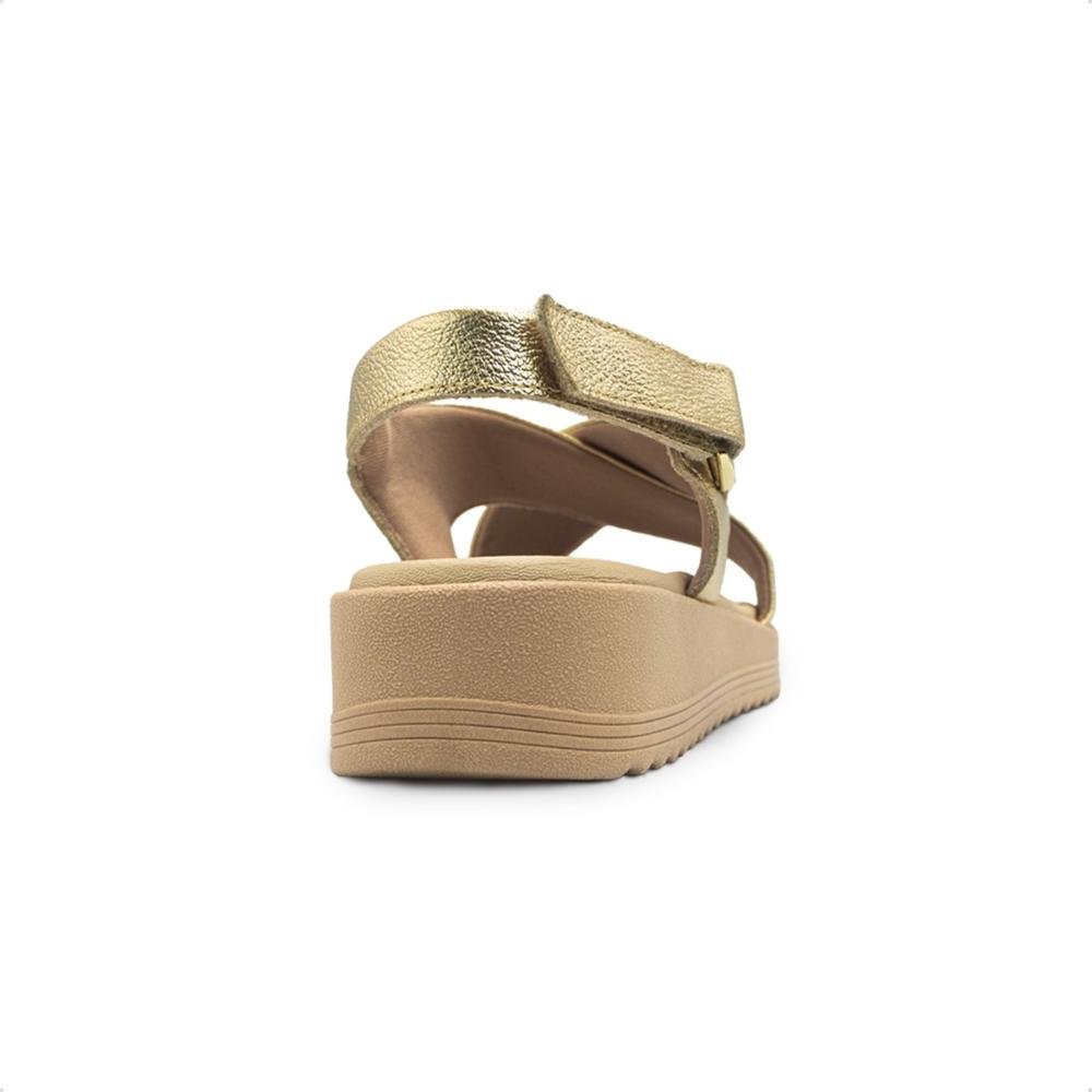 Sandália Usaflex Feminina Couro Salto Anabela Ajuste Fecho-Flex Casual MA10005 Dourado 4