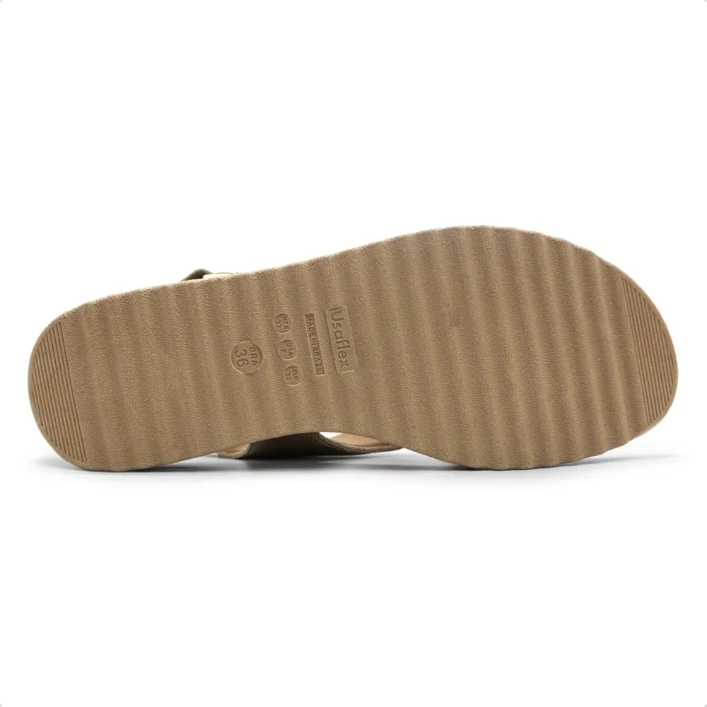 Sandália Usaflex Feminina Couro Salto Anabela Ajuste Fecho-Flex Casual MA10005 Dourado 5