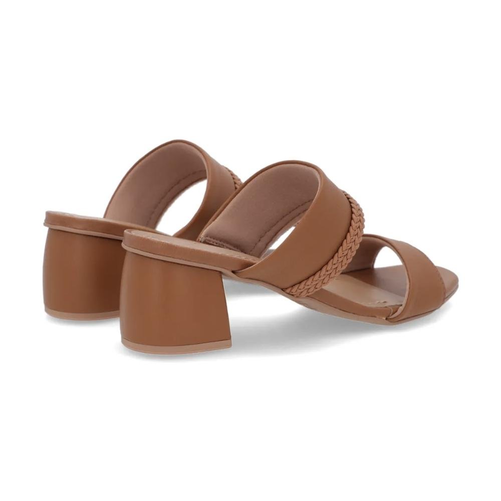 Tamanco Usaflex Feminino Couro Salto Bloco Tira Trançada Casual AM32003 Marrom 4